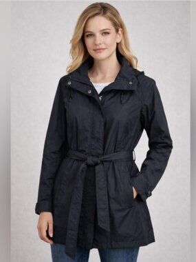 Columbia Pardon My Trench Black Lightweight Rain Coat Jacket Hood Belt Women's S